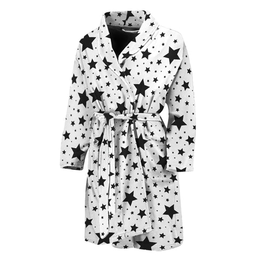 White And Black Star Pattern Print Men's Bathrobe