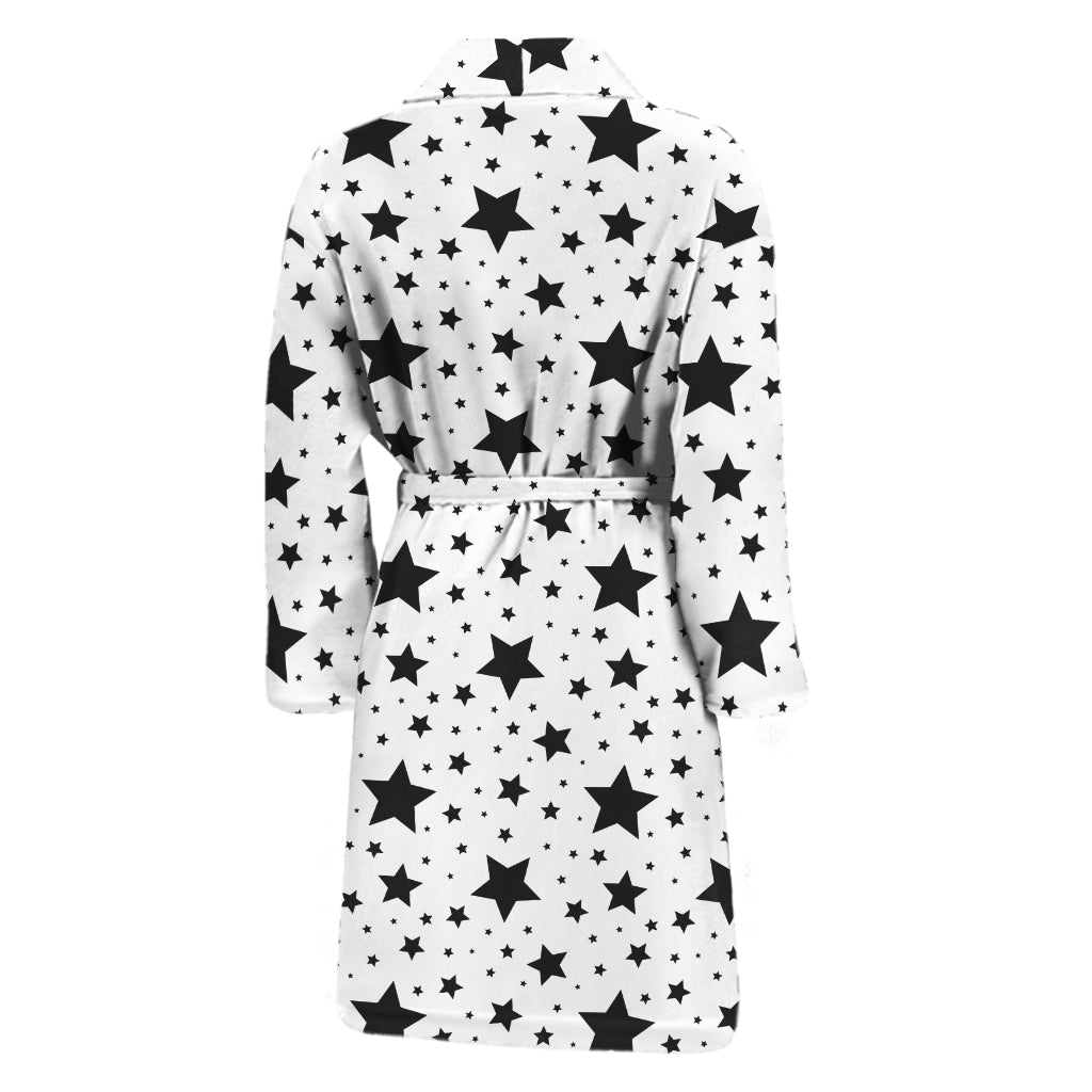 White And Black Star Pattern Print Men's Bathrobe
