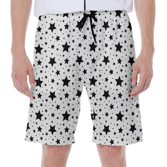 White And Black Star Pattern Print Men's Beach Shorts