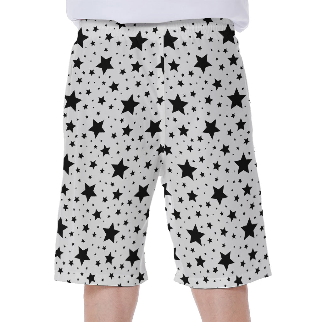 White And Black Star Pattern Print Men's Beach Shorts