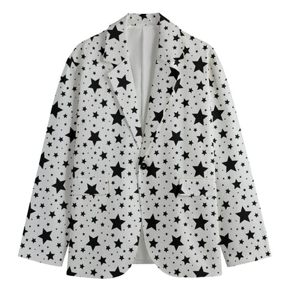 White And Black Star Pattern Print Men's Blazer