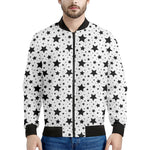White And Black Star Pattern Print Men's Bomber Jacket