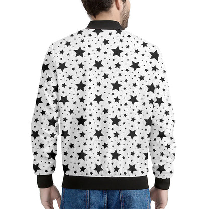 White And Black Star Pattern Print Men's Bomber Jacket