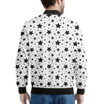 White And Black Star Pattern Print Men's Bomber Jacket