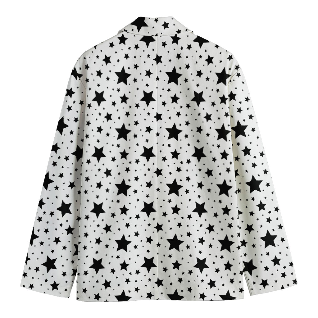 White And Black Star Pattern Print Men's Cotton Blazer