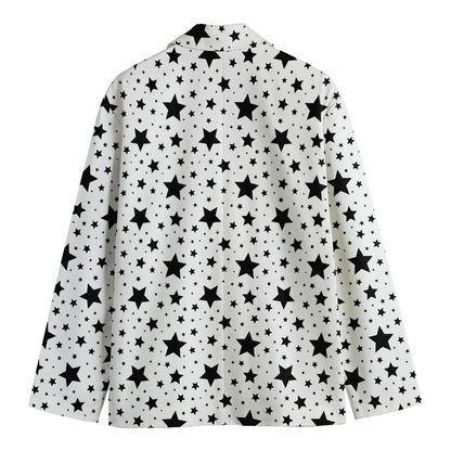 White And Black Star Pattern Print Men's Cotton Blazer