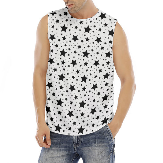 White And Black Star Pattern Print Men's Fitness Tank Top
