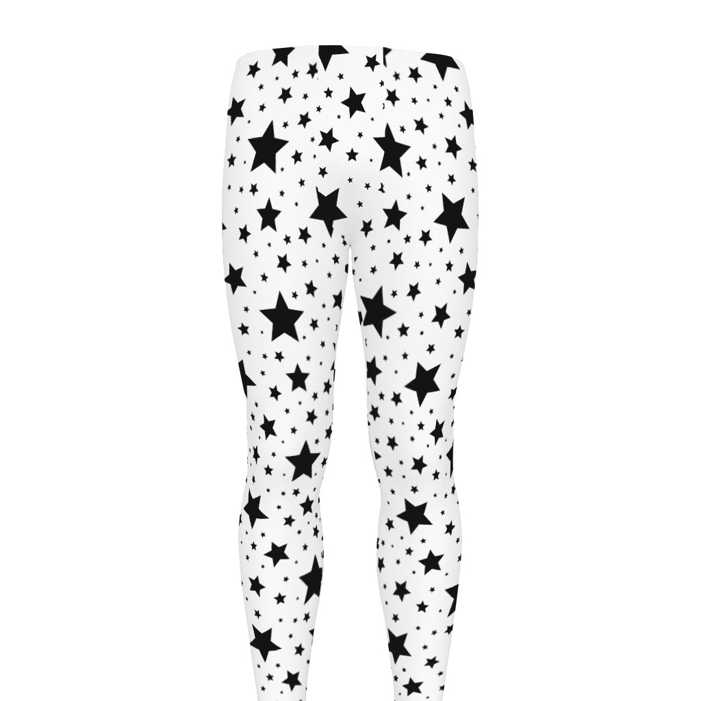 White And Black Star Pattern Print Men's leggings