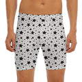 White And Black Star Pattern Print Men's Long Boxer Briefs
