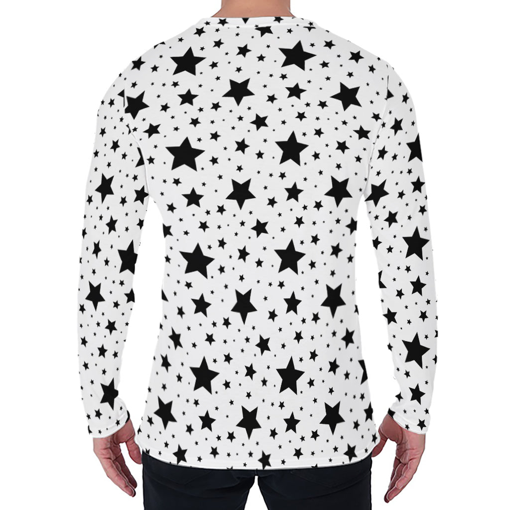 White And Black Star Pattern Print Men's Long Sleeve T-Shirt
