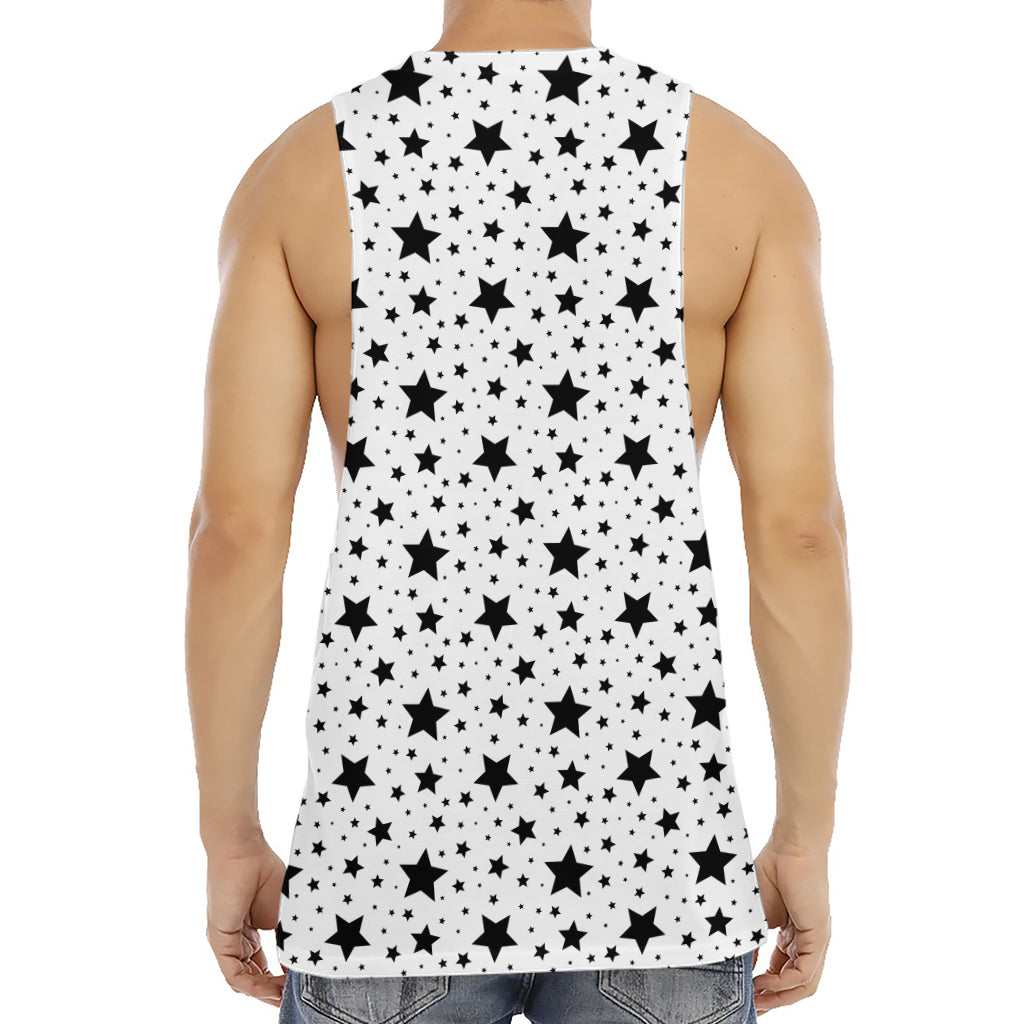 White And Black Star Pattern Print Men's Muscle Tank Top