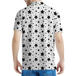 White And Black Star Pattern Print Men's Polo Shirt