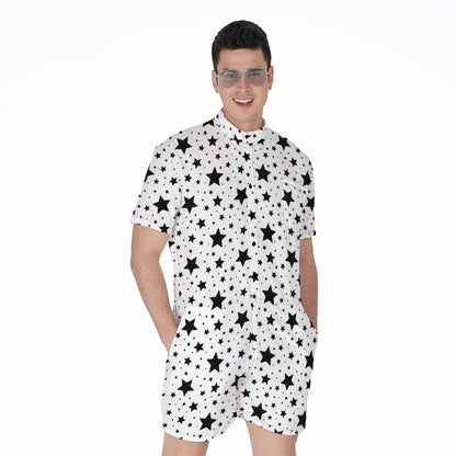 White And Black Star Pattern Print Men's Rompers