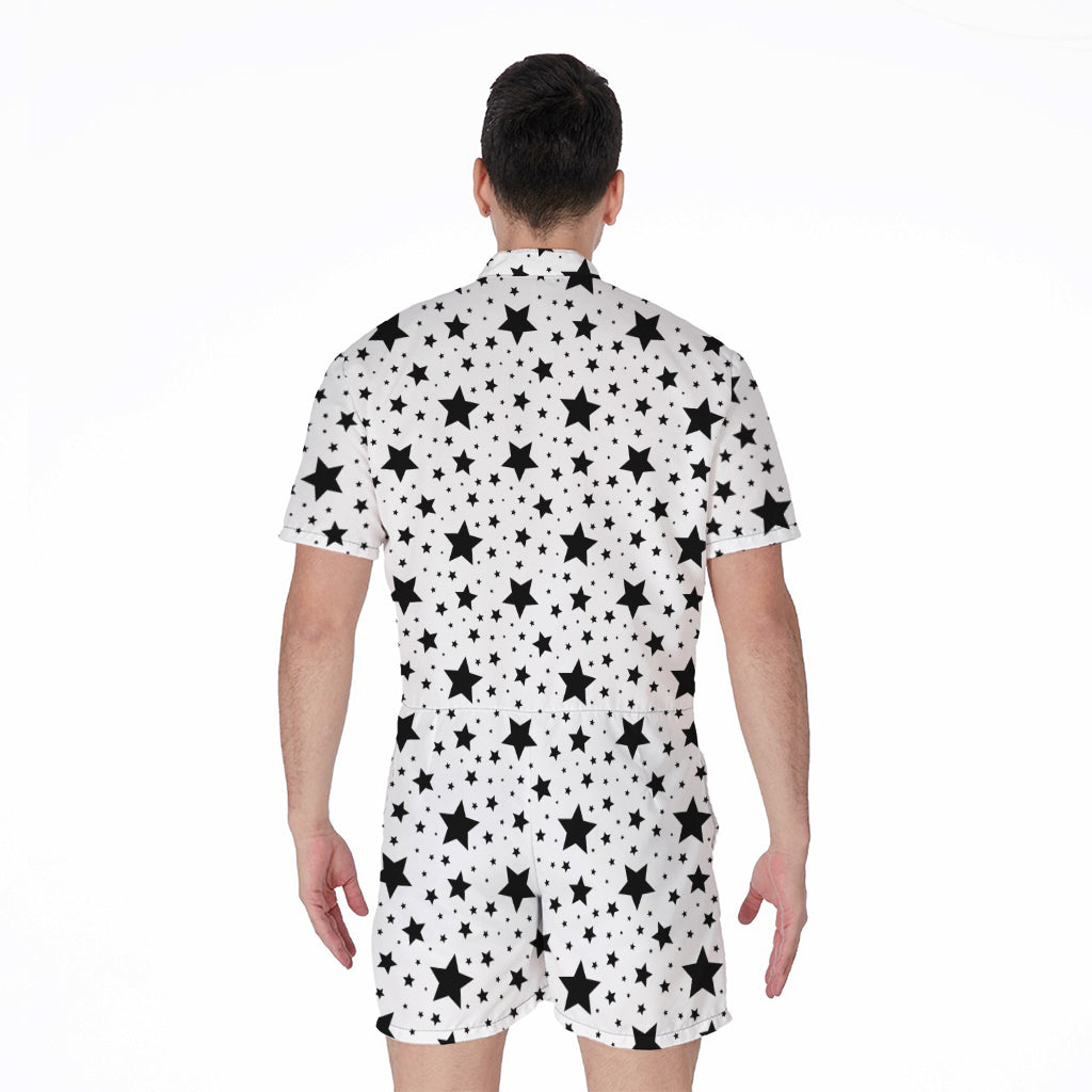 White And Black Star Pattern Print Men's Rompers