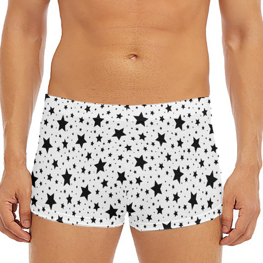 White And Black Star Pattern Print Men's Short Boxer Briefs