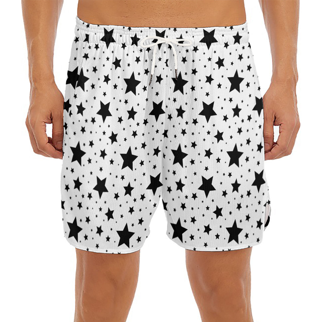 White And Black Star Pattern Print Men's Split Running Shorts