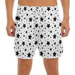 White And Black Star Pattern Print Men's Split Running Shorts