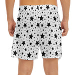 White And Black Star Pattern Print Men's Split Running Shorts