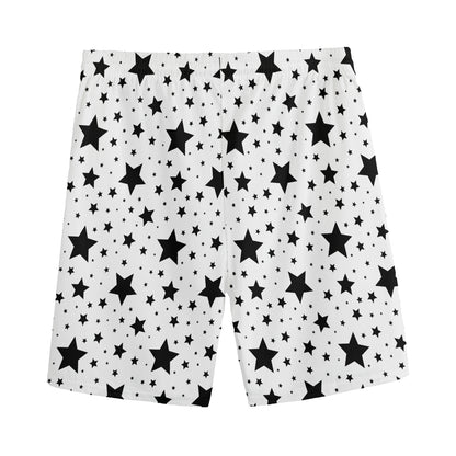 White And Black Star Pattern Print Men's Sports Shorts