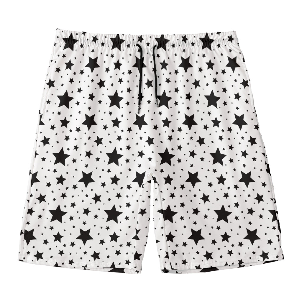 White And Black Star Pattern Print Men's Swim Trunks