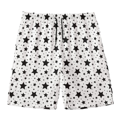 White And Black Star Pattern Print Men's Swim Trunks