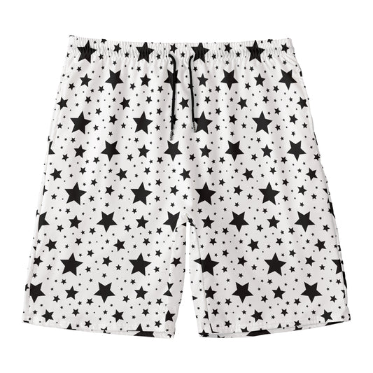 White And Black Star Pattern Print Men's Swim Trunks