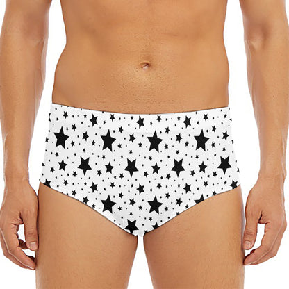 White And Black Star Pattern Print Men's Triangle Swim Briefs