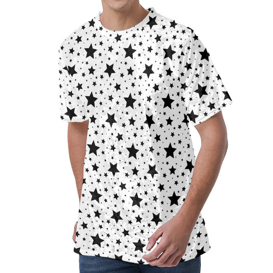 White And Black Star Pattern Print Men's Velvet T-Shirt