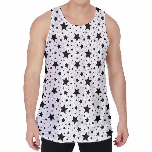 White And Black Star Pattern Print Men's Velvet Tank Top