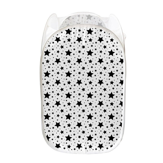 White And Black Star Pattern Print Mesh Laundry Hamper