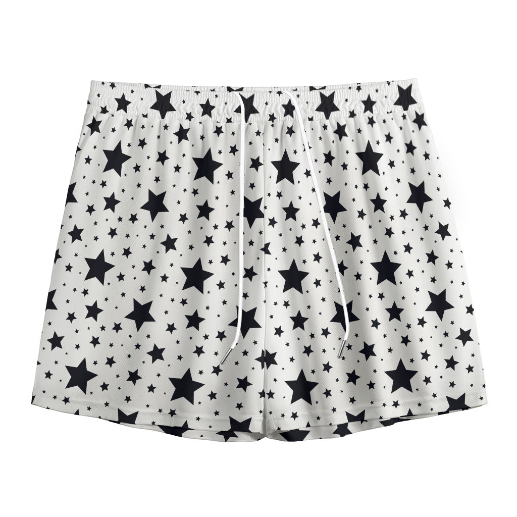White And Black Star Pattern Print Mesh Shorts