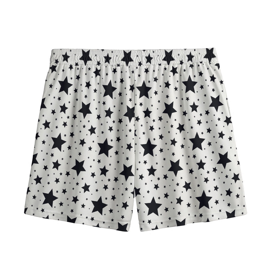 White And Black Star Pattern Print Mesh Shorts
