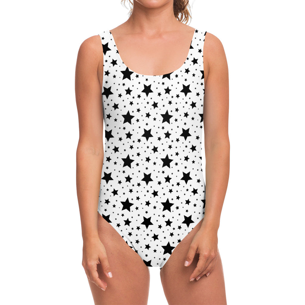 White And Black Star Pattern Print One Piece Swimsuit