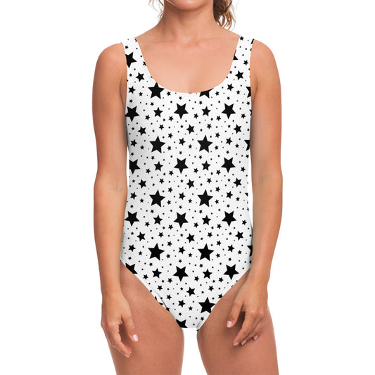 White And Black Star Pattern Print One Piece Swimsuit