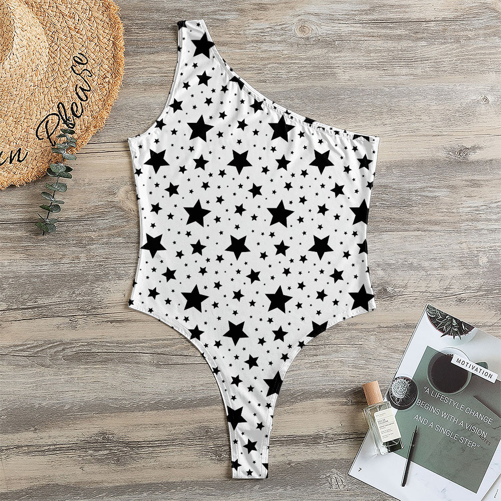 White And Black Star Pattern Print One Shoulder Bodysuit