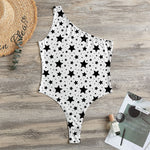 White And Black Star Pattern Print One Shoulder Bodysuit