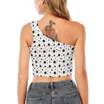 White And Black Star Pattern Print One Shoulder Crop Top