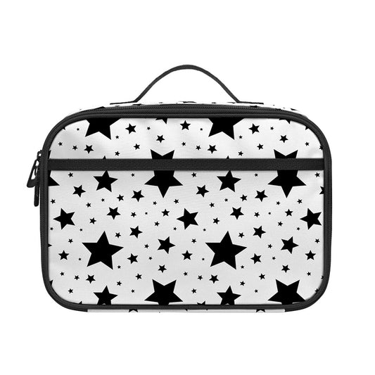 White And Black Star Pattern Print Portable Lunch Bag