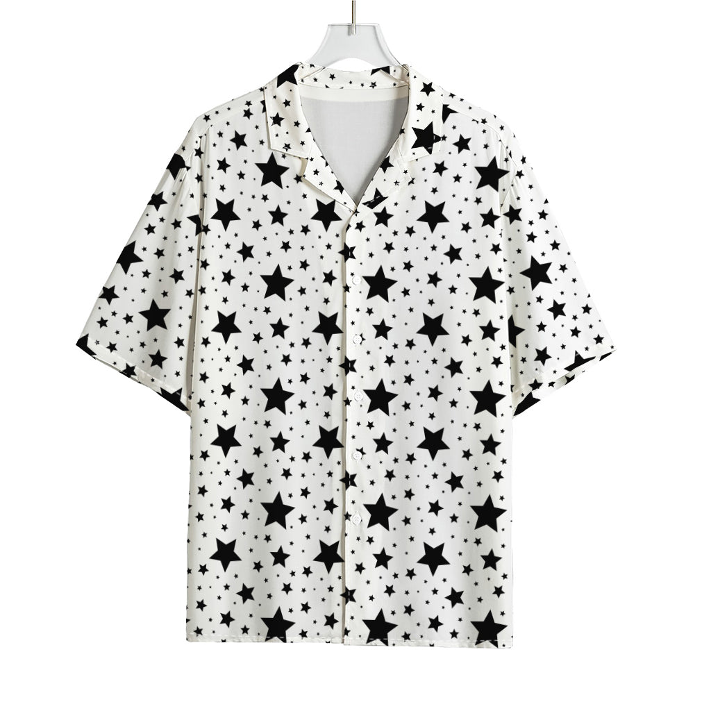 White And Black Star Pattern Print Rayon Hawaiian Shirt