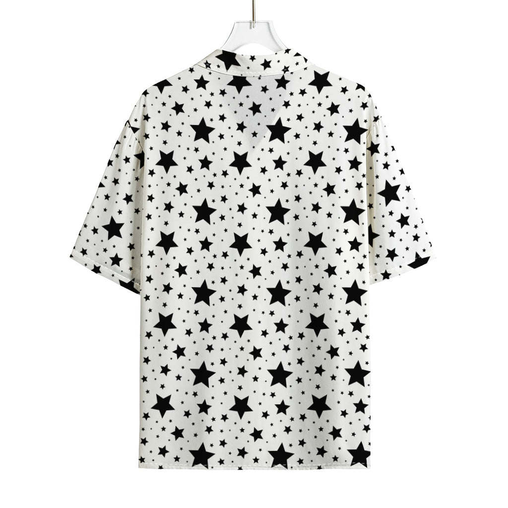 White And Black Star Pattern Print Rayon Hawaiian Shirt