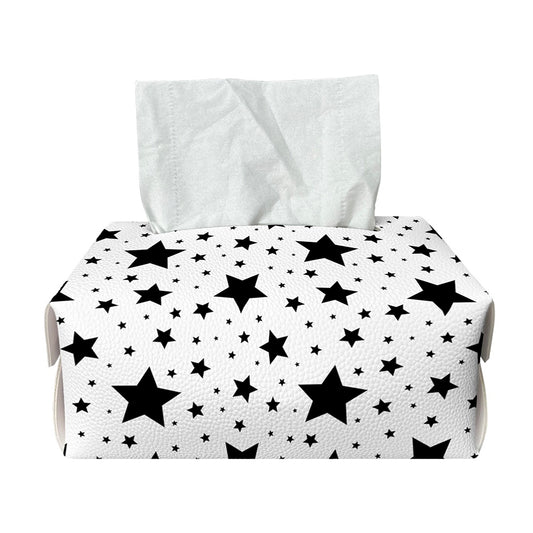 White And Black Star Pattern Print Rectangle Tissue Box Cover