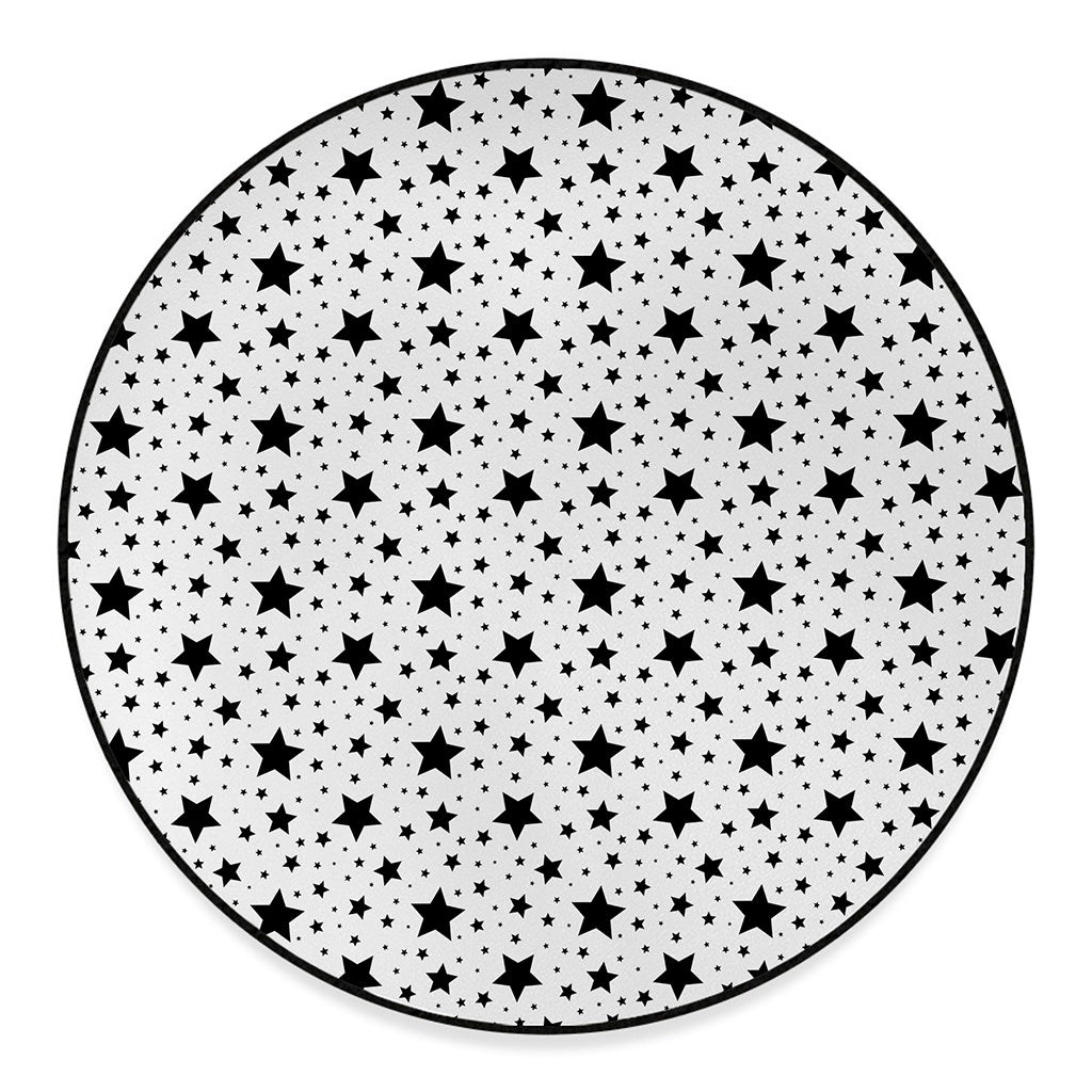 White And Black Star Pattern Print Round Floor Mat