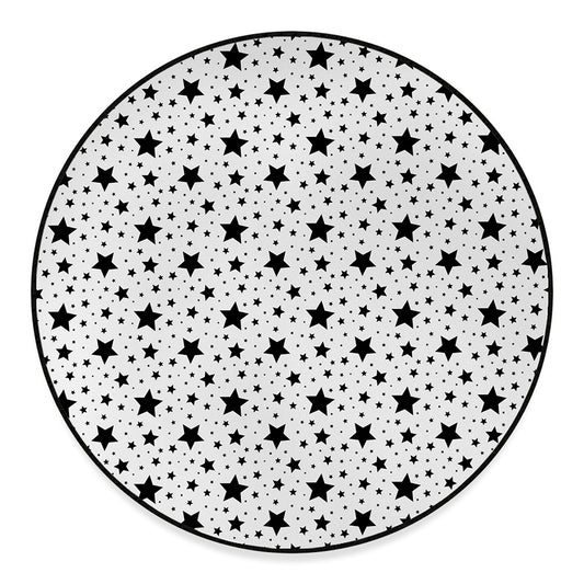 White And Black Star Pattern Print Round Floor Mat