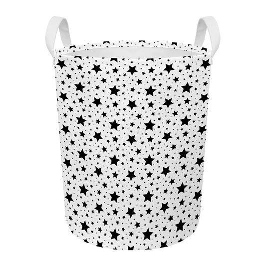 White And Black Star Pattern Print Round Laundry Basket