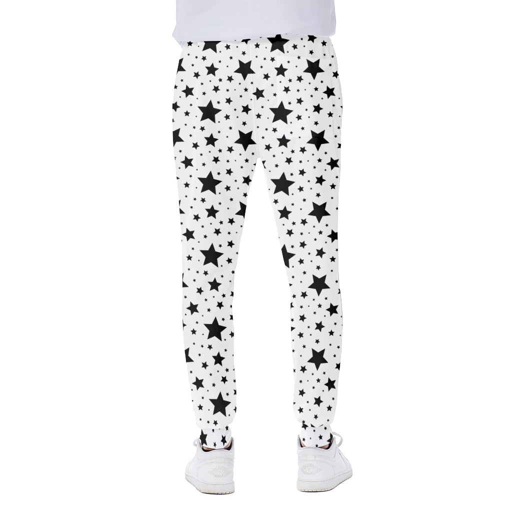 White And Black Star Pattern Print Scuba Joggers