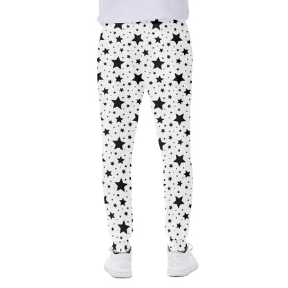 White And Black Star Pattern Print Scuba Joggers
