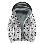 White And Black Star Pattern Print Sherpa Lined Zip Up Hoodie