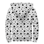 White And Black Star Pattern Print Sherpa Lined Zip Up Hoodie