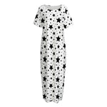 White And Black Star Pattern Print Short Sleeve Long Nightdress
