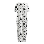 White And Black Star Pattern Print Short Sleeve Long Nightdress